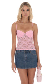Sheer Lace Top in Pink